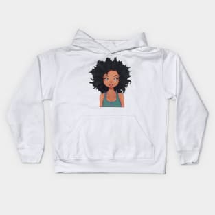 Green Eyed Afro Black Woman Kids Hoodie